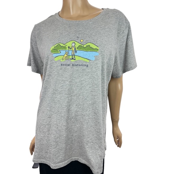 Life is Good Gray Woman Crusher Tee Shirt Sz L 'Social Distancing" Short Sleeve - Picture 1 of 5